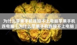 为什么苹果手机连接不上电脑苹果手机连电脑「为什么苹果手机连接不上电脑」
