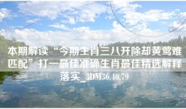 本期解读“今期生肖三八开除却黄莺难匹配”打一最佳准确生肖最佳精选解释落实_3DM36.40.79