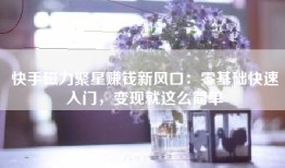 快手磁力聚星赚钱新风口：零基础快速入门，变现就这么简单