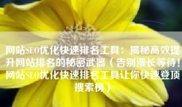 网站SEO优化快速排名工具：揭秘高效提升网站排名的秘密武器（告别漫长等待！网站SEO优化快速排名工具让你快速登顶搜索榜）