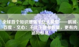 全球首个知识增强千亿大模型——鹏城-百度·文心：不止于拼参数量，更有内涵和根基
