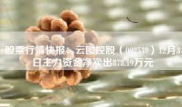 股票行情快报：云图控股（002539）12月3日主力资金净卖出878.19万元