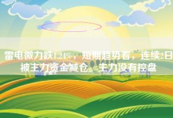 雷电微力跌1.24%，短期趋势看，连续2日被主力资金减仓。主力没有控盘
