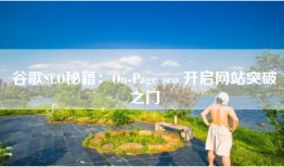谷歌SEO秘籍：On-Page seo 开启网站突破之门