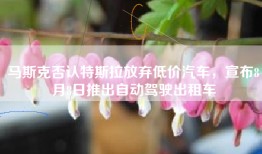 马斯克否认特斯拉放弃低价汽车，宣布8月8日推出自动驾驶出租车