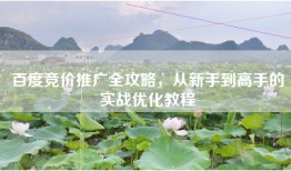 百度竞价推广全攻略，从新手到高手的实战优化教程