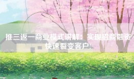 推三返一商业模式讲解：实现招商融资快速裂变客户!