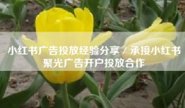 小红书广告投放经验分享／承接小红书聚光广告开户投放合作