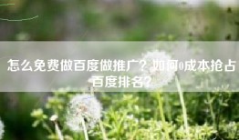 怎么免费做百度做推广？如何0成本抢占百度排名？