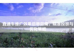 直通车推广效果倍增指南，精准投放与优化策略