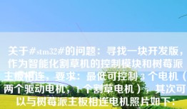 关于#stm32#的问题：寻找一块开发版，作为智能化割草机的控制模块和树莓派主板相连，要求：最低可控制 3 个电机（两个驱动电机，1 个割草电机），其次可以与树莓派主板相连电机照片如下：