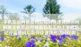 手机忘记开锁密码后如何快速找回访问权限手机忘记开锁密码怎么办「手机忘记开锁密码后如何快速找回访问权限」