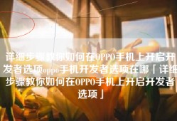 详细步骤教你如何在OPPO手机上开启开发者选项oppo手机开发者选项在哪「详细步骤教你如何在OPPO手机上开启开发者选项」