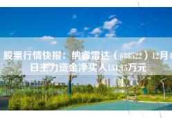 股票行情快报：纳睿雷达（688522）12月4日主力资金净买入131.15万元