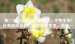 第三孩在公办幼儿园就学，学费全免！还有购房补助、旅游景点免费，浙江一地拟出新政