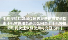 手机停机后如何快速恢复使用与充值指南手机暂停服务是怎么回事「手机停机后如何快速恢复使用与充值指南」