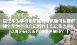 忘记华为手机锁屏密码后该如何快速解锁？华为手机忘记密码「忘记华为手机锁屏密码后该如何快速解锁？」