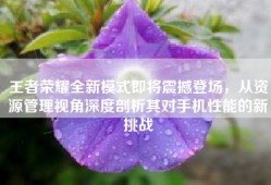 王者荣耀全新模式即将震撼登场，从资源管理视角深度剖析其对手机性能的新挑战