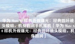 华为 Mate 60 样机外观曝光：经典圆环镜头模组，机身圆润手机样机「华为 Mate 60 样机外观曝光：经典圆环镜头模组，机身圆润」