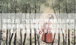 手机上的“飞行模式”竟然有这么多妙招用途手机飞行模式「手机上的“飞行模式”竟然有这么多妙招用途」