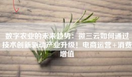 数字农业的未来趋势：微三云如何通过技术创新驱动产业升级！电商运营+消费增值