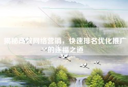 揭秘高效网络营销，快速排名优化推广的逐福之道