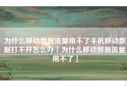 为什么移动数据流量用不了手机移动数据打不开怎么办「为什么移动数据流量用不了」
