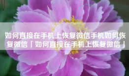 如何直接在手机上恢复微信手机如何恢复微信「如何直接在手机上恢复微信」