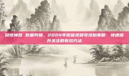 晓悦神器 批量剪辑，2024年微信视频号涨粉策略：快速提升关注的有效方法