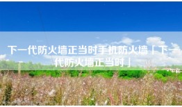 下一代防火墙正当时手机防火墙「下一代防火墙正当时」