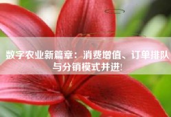 数字农业新篇章：消费增值、订单排队与分销模式并进!