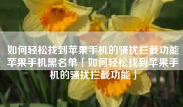 如何轻松找到苹果手机的骚扰拦截功能苹果手机黑名单「如何轻松找到苹果手机的骚扰拦截功能」