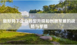 新形势下企业转型升级和创新发展的战略与举措