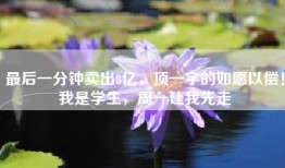 最后一分钟卖出8亿，顶一字的如愿以偿！我是学生，周一让我先走