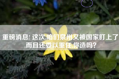 重磅消息! 这次,咱们泉州又被国家盯上了,而且还委以重任,你造吗？