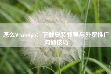 怎么WhatsApp：下载安装教程与外贸推广沟通技巧