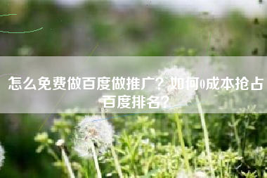 怎么免费做百度做推广？如何0成本抢占百度排名？