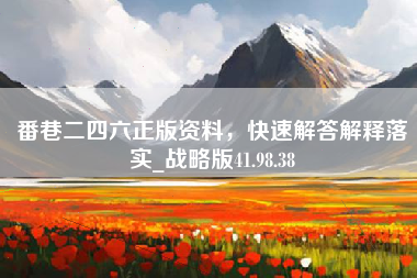 番巷二四六正版资料，快速解答解释落实_战略版41.98.38