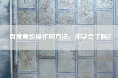 百度竞价操作的方法，你学会了吗？