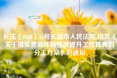长法〔2020〕45号长垣市人民法院 印发《关于落实营商环境整改提升工作任务的分工方案》的通知