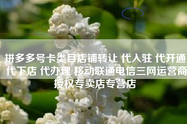 拼多多号卡类目店铺转让 代入驻 代开通 代下店 代办理 移动联通电信三网运营商授权专卖店专营店