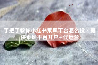 手把手教你小红书乘风平台怎么投／提供乘风平台开户+代运营