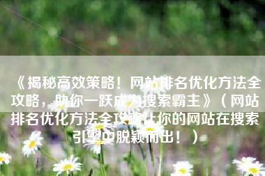 《揭秘高效策略！网站排名优化方法全攻略，助你一跃成为搜索霸主》（网站排名优化方法全攻略让你的网站在搜索引擎中脱颖而出！）