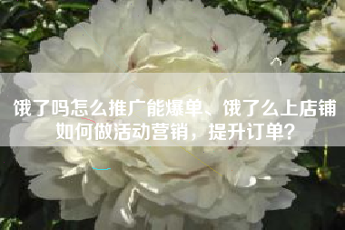 饿了吗怎么推广能爆单、饿了么上店铺如何做活动营销，提升订单？