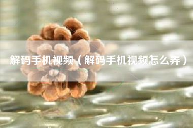 解码手机视频（解码手机视频怎么弄）