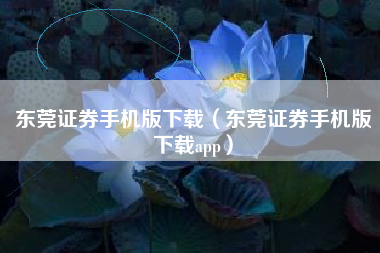 东莞证券手机版下载（东莞证券手机版下载app）