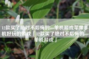 12款买了绝对不后悔的ios单机游戏苹果手机好玩的游戏「12款买了绝对不后悔的ios单机游戏」