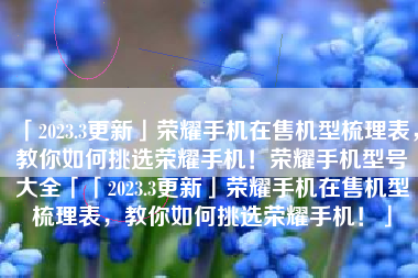 「2023.3更新」荣耀手机在售机型梳理表，教你如何挑选荣耀手机！荣耀手机型号大全「「2023.3更新」荣耀手机在售机型梳理表，教你如何挑选荣耀手机！」