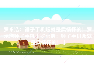 罗永浩：锤子手机贩就是卖情怀的！罗永浩锤子手机「罗永浩：锤子手机贩就是卖情怀的！」