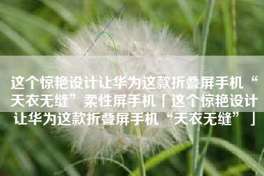 这个惊艳设计让华为这款折叠屏手机“天衣无缝”柔性屏手机「这个惊艳设计让华为这款折叠屏手机“天衣无缝”」